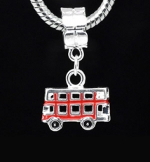 Red Enamel Bus Charm Dangle Bead For Charm Bracelet