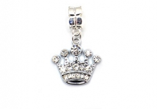 Silver Tone Diamante Crown Dangle Bead