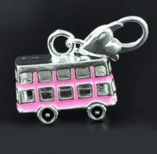 Silver Plated Pink Enamel Bus Charm