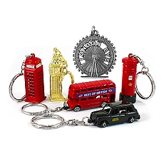 Gift Set of Six British Themed Metal Keyrings