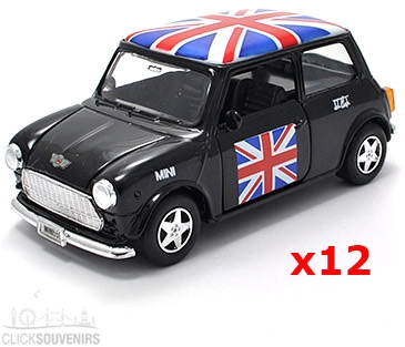 12x Pullback Black Union Jack Mini Cooper Model Cars