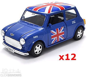12x Pullback Blue Union Jack Mini Cooper Model Cars