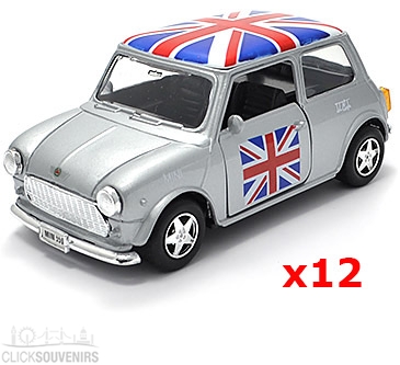 12x Pullback Silver Union Jack Mini Cooper Model Cars