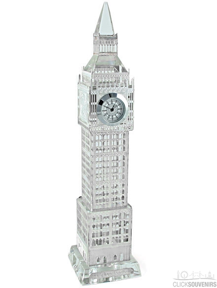 London Souvenir Silver Plated Big Ben Crystal Clock 3D Laser Ornament Glass 23cm 