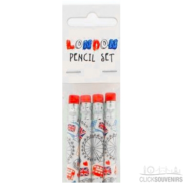 Pencil Set 4 Packs of 4 Rubber Tipped Pencils LONPEN002 Union Jack Design London Souvenir Collection 