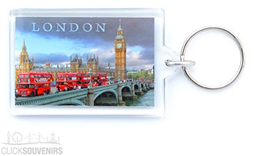 Acrylic Red Buses on Bridge Keyring