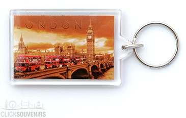 Acrylic Red Buses on Westminster Bridge Keyring