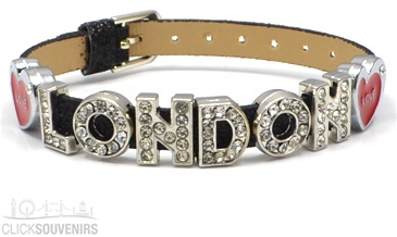 Black Glitter Love Diamante London Letters Bracelet
