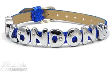 Blue Glitter Love London Rhinestone Letters Bracelet