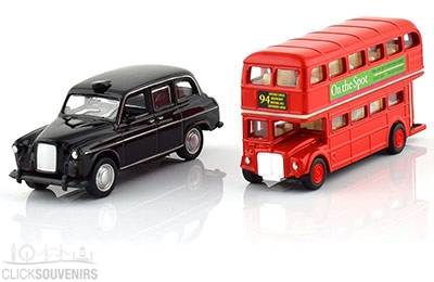 Collectable Diecast Metal Bus and Taxi Model Gift Set