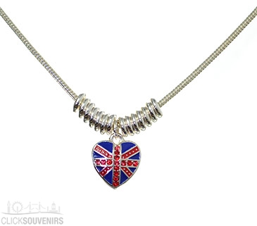 Enamelled Crystal Union Jack Heart Snake Chain Necklace