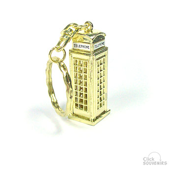 Gold Metal Souvenir Telephone Box Keyring