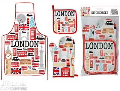 Icons of London Apron, Oven Glove and Pot Holder Set