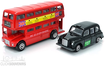Large Diecast Metal Bus and Taxi Model Gift Set