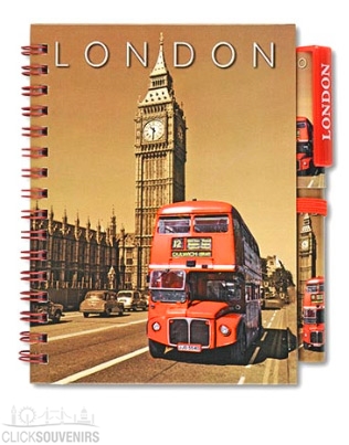 Sepia London Bus Note Book and Pen