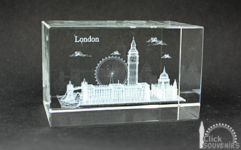 London Collage Laser Engraved Crystal Paperweight