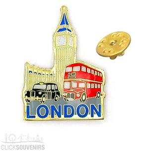 Metal Lapel Pin Badge with Big Ben, Bus, Taxi
