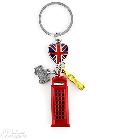 Metal 3D Telephone Box Charm Souvenir Keyring