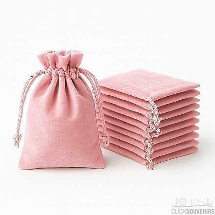 Pink Velvet Drawstring Pouch Gift Bag 7 x 9cm