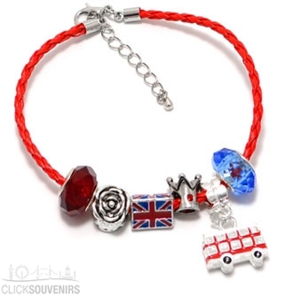Braided Leather Union Jack Charm Bracelet with Bus