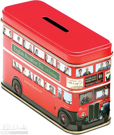 Red Bus Money Box Tin with 14 English Breakfast Teabags
