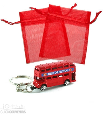 Red Bus Keyring in Organza Bag Wedding Favour