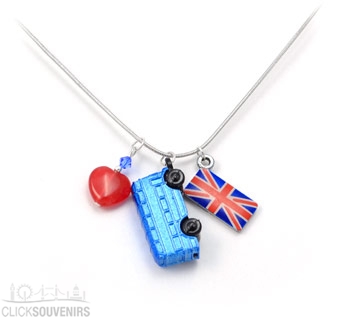 Rubylite Heart Necklace With Blue Bus & Union Jack