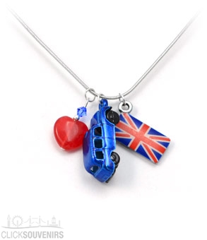 Rubylite Heart Necklace With Blue Taxi & Union Jack