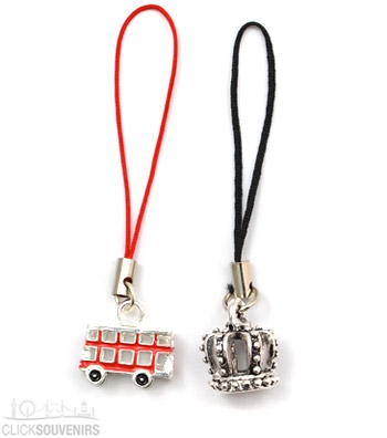 Gift Set of two Red Bus and Crown Phone Charms