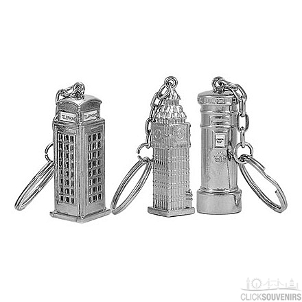 Set of 3 Silver Metal London Keyrings
