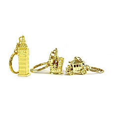 Gift Set of 3 Gold Metal British Souvenir Keyrings