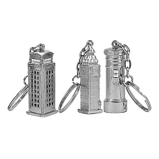 Set of 3 Silver Metal London Keyrings
