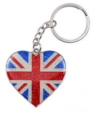 Glitter Heart Shaped Union Jack Keyring
