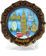 15cm Woodstyle Painted Decorative London Wall Plate