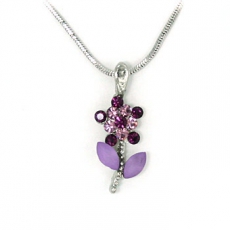 Purple Flower Crystal Pendant with Chain