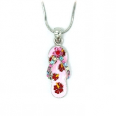 Baby Pink Flower Crystal Strap Sandal Pendant & Chain