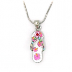 White Flower Crystal Strap Sandal Pendant Necklace