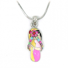 Pink Flower Crystal Strap Sandal Pendant with Chain