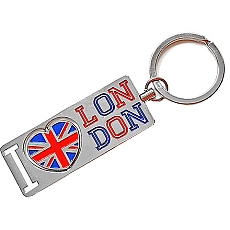 Metal London Keyring with Union Jack Heart Spinner
