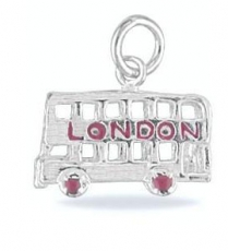 Sterling Silver Bus Charm with Red Enamel