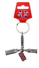Silver Metal Charms Keyring with Big Ben & Union Jack