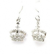 Sterling Silver Crown Earrings with White Stones