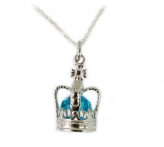 Sterling Silver Crown Necklace with Blue Crystal