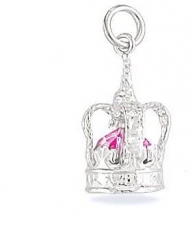 Sterling Silver Crown Pendant with Pink Crystal Necklace