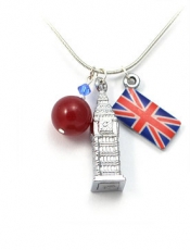 Big Ben Charm Necklace with Red Jade