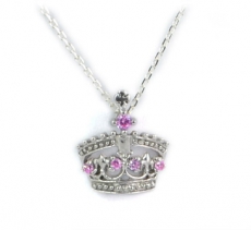 Sterling Silver Crown Pendant With Pink Stones Necklace