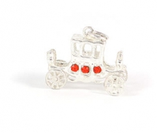 Large Sterling Silver Carriage Charm With Red Crystals