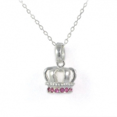 Sterling Silver Crown Pendant With Pink Crystal Necklace