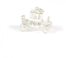 Large Sterling Silver Carriage Charm With White Crystal
