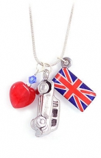 Rubylite Heart Charm Necklace With Taxi & Union Jack